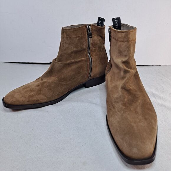 Allsaints Harris Side Zip Slouch Boots Men's Size 44 (US 11) Tobacco Cow Suede - Picture 1 of 14